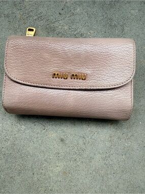 Miu Miu Dusty Pink Madras Pebbled Leather Wallet